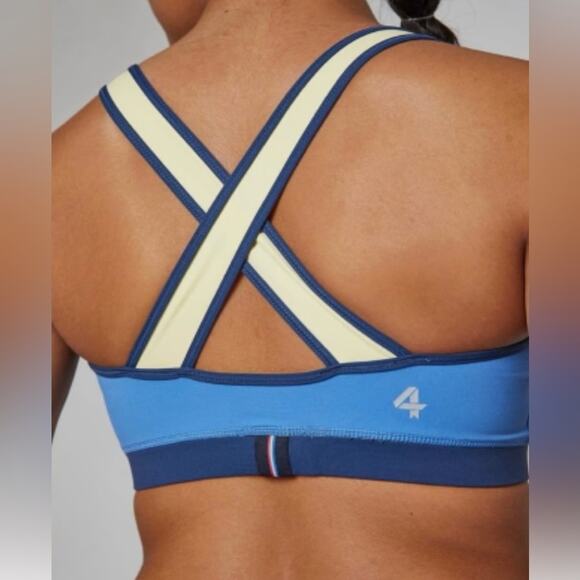 Fourlaps NWT Infinity Sports Bra Azure Midnight Banana with crossed straps back. - Picture 2 of 9